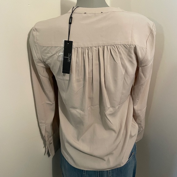 Tahari blouse long sleeve v neck button cuff gray womens extra small - Picture 5 of 8